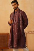 Maroon Purple Cotton Silk Sequins Embroidered Kurta Pajama Dupatta Set - Traditional Wear VA