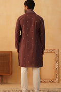 Maroon Purple Cotton Silk Sequins Embroidered Kurta Pajama Dupatta Set - Traditional Wear VA