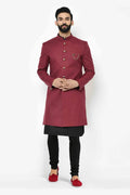 Maroon & Black Indo-Western Sherwani with Gold Buttons RTI