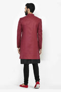Maroon & Black Indo-Western Sherwani with Gold Buttons RTI