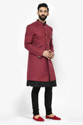 Maroon & Black Indo-Western Sherwani with Gold Buttons RTI