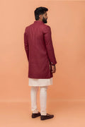 Maroon & White Indo-Western Sherwani with Gold Buttons RTI