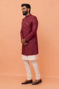Maroon & White Indo-Western Sherwani with Gold Buttons RTI