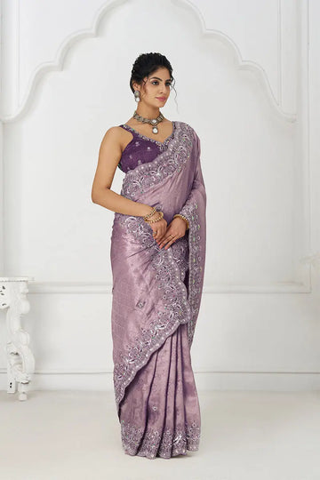 Mauve Silk Saree with Sequin Embroidery for Brides KSR