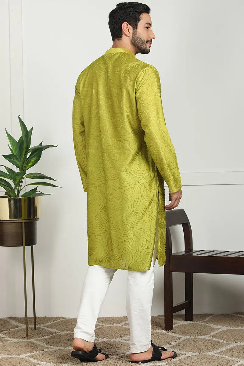 Mehendi Green Jacquard Kurta for Men – Festive & Formal Wear KSF