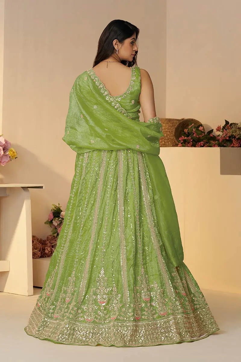 Mehendi Lehenga for Brides – Indian Lehenga with Sequins & Cut Dana Work KSR