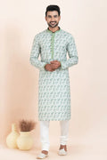 Multi Color & White Cotton Printed Kurta Pajama Set | Party Wear RTI