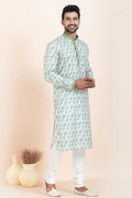 Multi Color & White Cotton Printed Kurta Pajama Set | Party Wear RTI