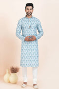 Multi Color & White Cotton Printed Kurta Pajama Set | Traditional Wear RTI