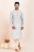 Multi Color & White Cotton Printed Kurta Pajama Set | Wedding Wear RTI