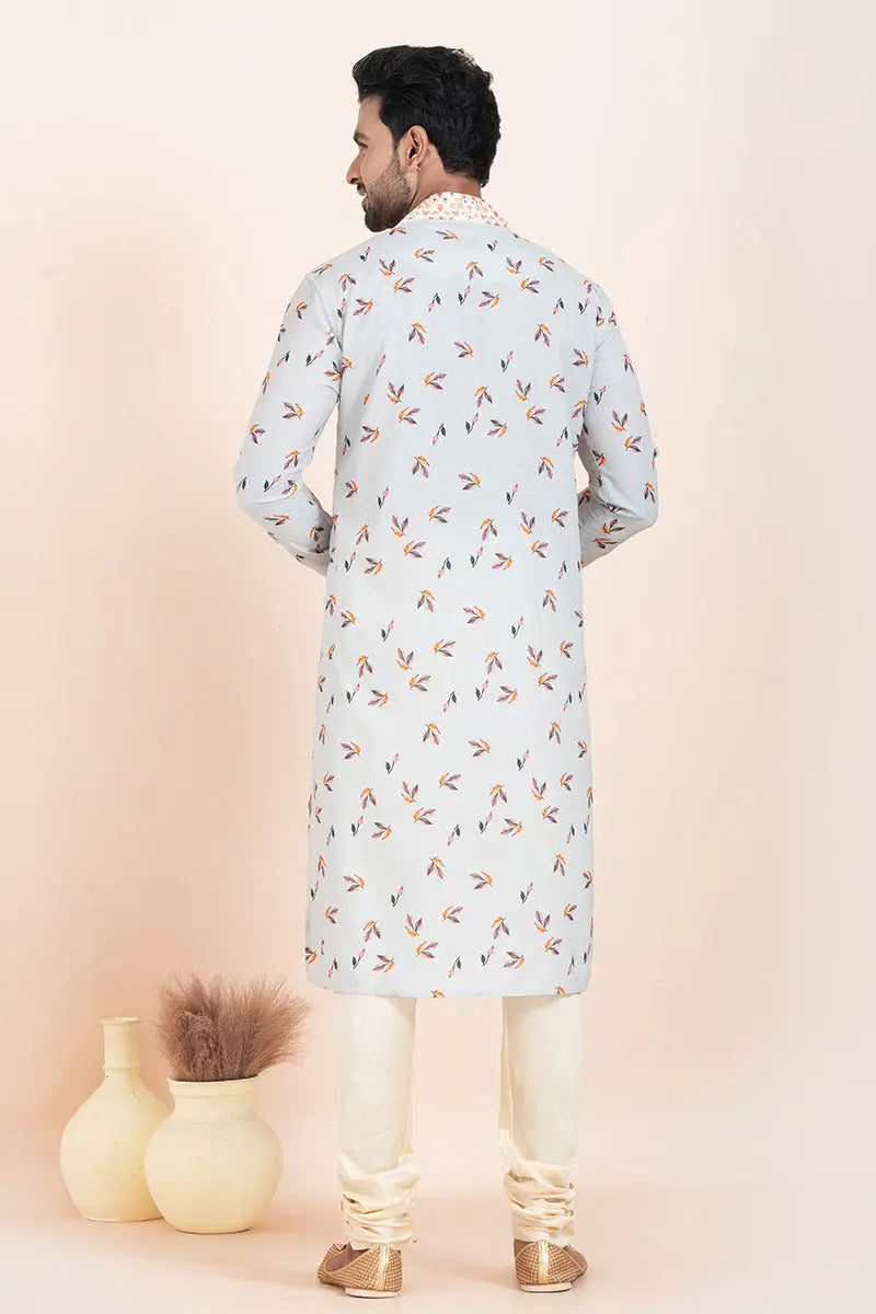 Multi Color & White Cotton Printed Kurta Pajama Set | Wedding Wear RTI