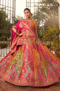 Multi color Banarasi Silk Bridal Lehenga with Rani Pink Dupatta, Zari & Mirror Work VA