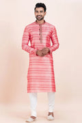 Multi-color & White Cotton Jacquard Printed Kurta Pajama Set - Traditional Wear RTI