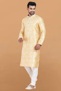 Multi-color & White Jacquard Silk Printed Kurta Pajama Set - Traditional Wear RTI