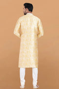 Multi-color & White Jacquard Silk Printed Kurta Pajama Set - Traditional Wear RTI