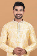 Multi-color & White Jacquard Silk Printed Kurta Pajama Set - Traditional Wear RTI