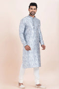 Multi-color & White  Jacquard Silk Printed Kurta Pajama Set - Traditional Wear RTI