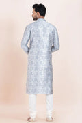 Multi-color & White  Jacquard Silk Printed Kurta Pajama Set - Traditional Wear RTI