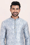 Multi-color & White  Jacquard Silk Printed Kurta Pajama Set - Traditional Wear RTI
