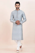 Multi-color & White  Jacquard Silk Printed Kurta Pajama Set - Traditional Wear RTI