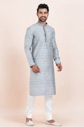 Multi-color & White  Jacquard Silk Printed Kurta Pajama Set - Traditional Wear RTI