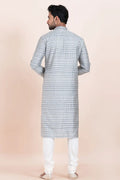 Multi-color & White  Jacquard Silk Printed Kurta Pajama Set - Traditional Wear RTI