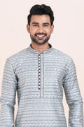 Multi-color & White  Jacquard Silk Printed Kurta Pajama Set - Traditional Wear RTI