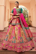 Multi colour Banarasi Silk Bridal Lehenga with Zari & Mirror Work VA