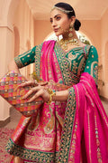 Multi colour Banarasi Silk Bridal Lehenga with Zari & Mirror Work VA