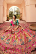 Multi colour Banarasi Silk Bridal Lehenga with Zari & Mirror Work VA