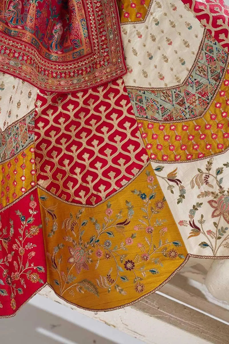 Multicolour Banarasi Mosaic Bridal Lehenga with Scallop Detailing in Silk KSR