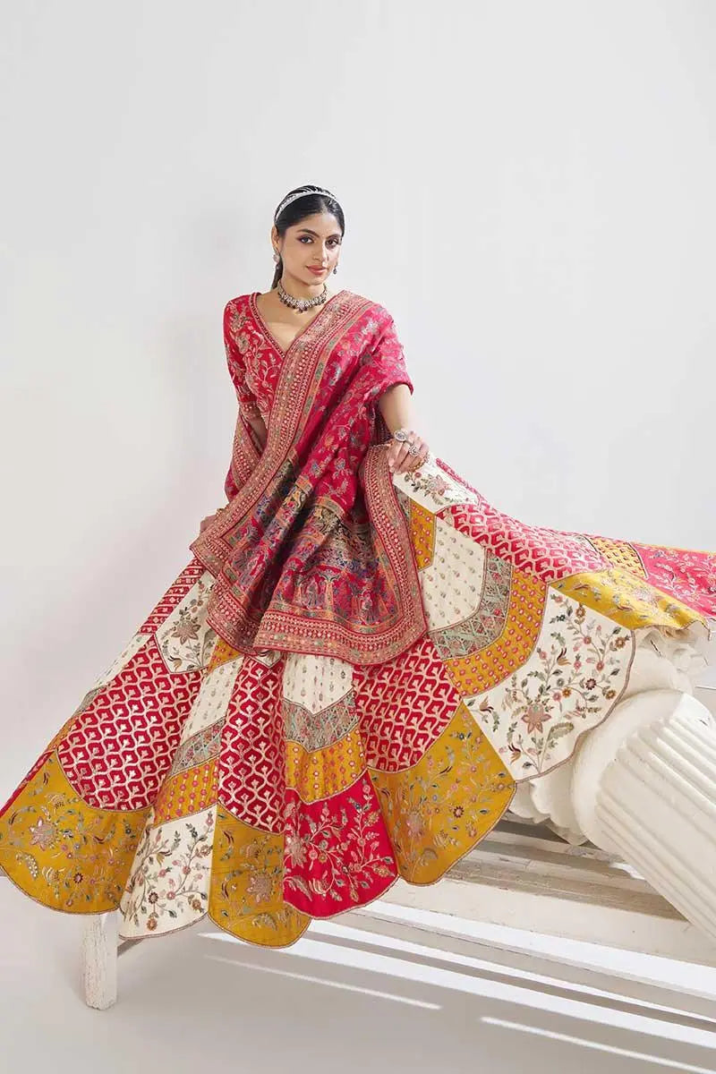 Multicolour Banarasi Mosaic Bridal Lehenga with Scallop Detailing in Silk KSR