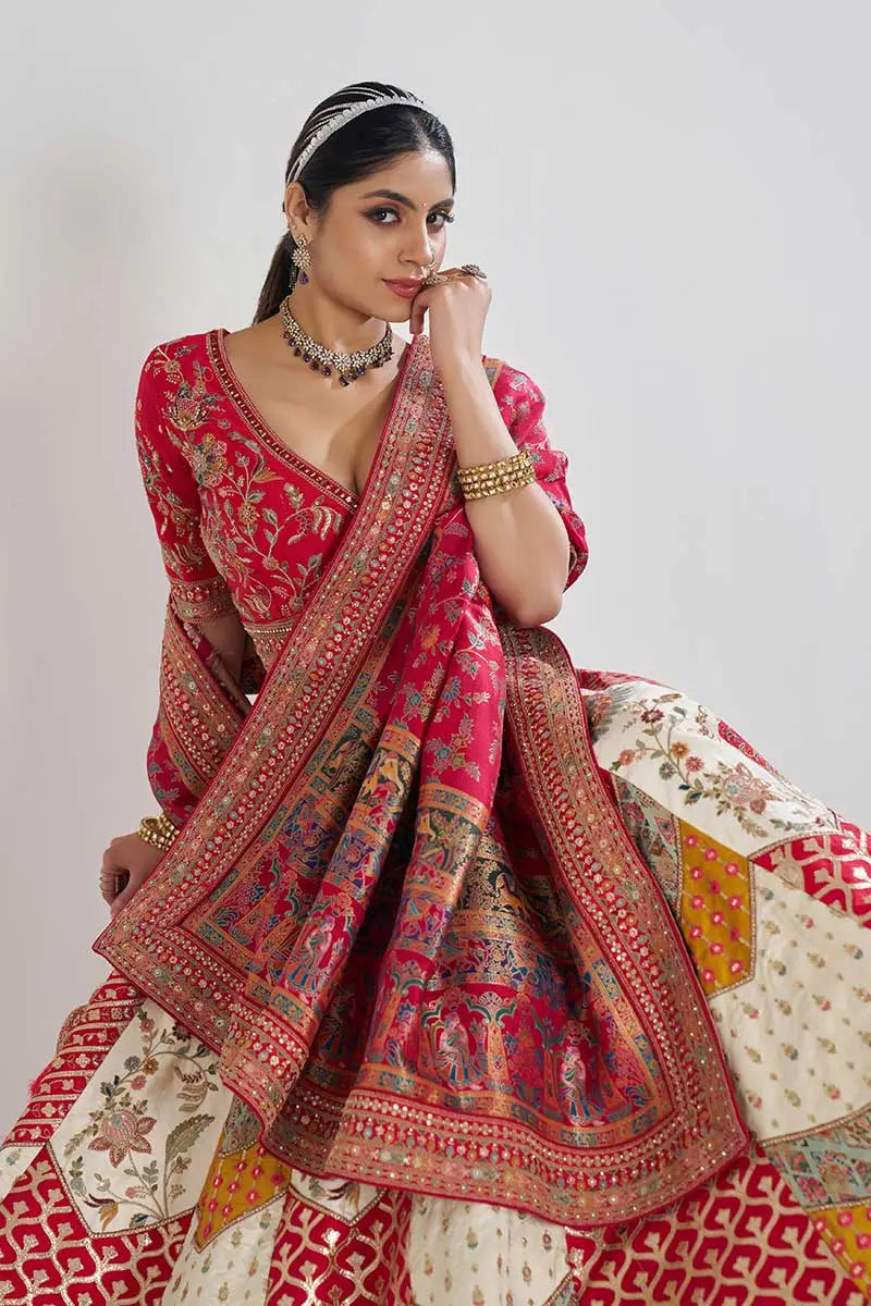 Multicolour Banarasi Mosaic Bridal Lehenga with Scallop Detailing in Silk KSR