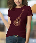Musical Guitar Typography Print - Women's Graphic T-Shirt – Maroon  - 100% Cotton Offbeat