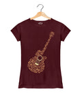 Musical Guitar Typography Print - Women's Graphic T-Shirt – Maroon  - 100% Cotton Offbeat