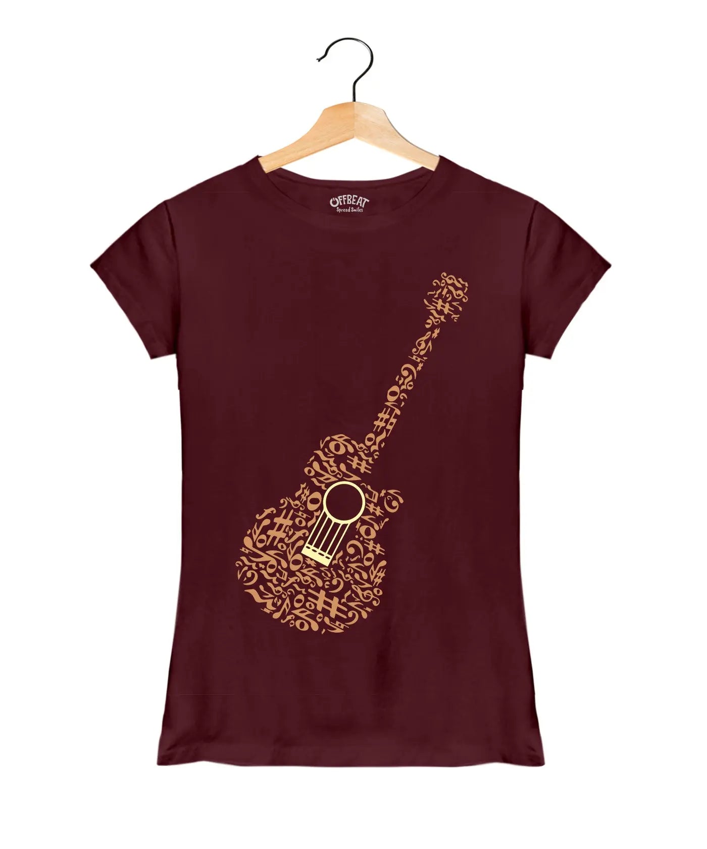 Musical Guitar Typography Print - Women's Graphic T-Shirt – Maroon - 100% Cotton Offbeat