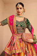 Mustard Banarasi Silk Bridal Lehenga with Rani Pink Dupatta, Zari & Mirror Work VA