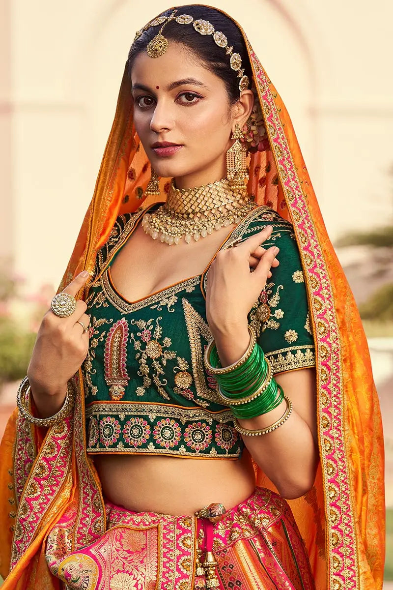 Mustard Banarasi Silk Bridal Lehenga with Zari & Mirror Work VA