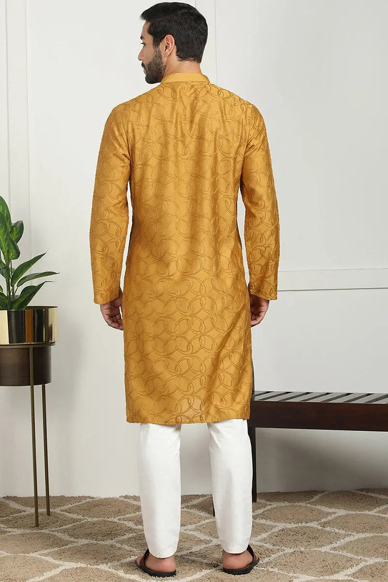 Mustard Jacquard Kurta for Men – Festive & Formal Wear KSF