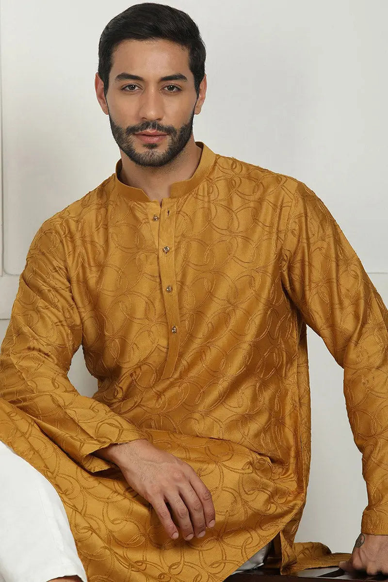Mustard Jacquard Kurta for Men – Festive & Formal Wear KSF