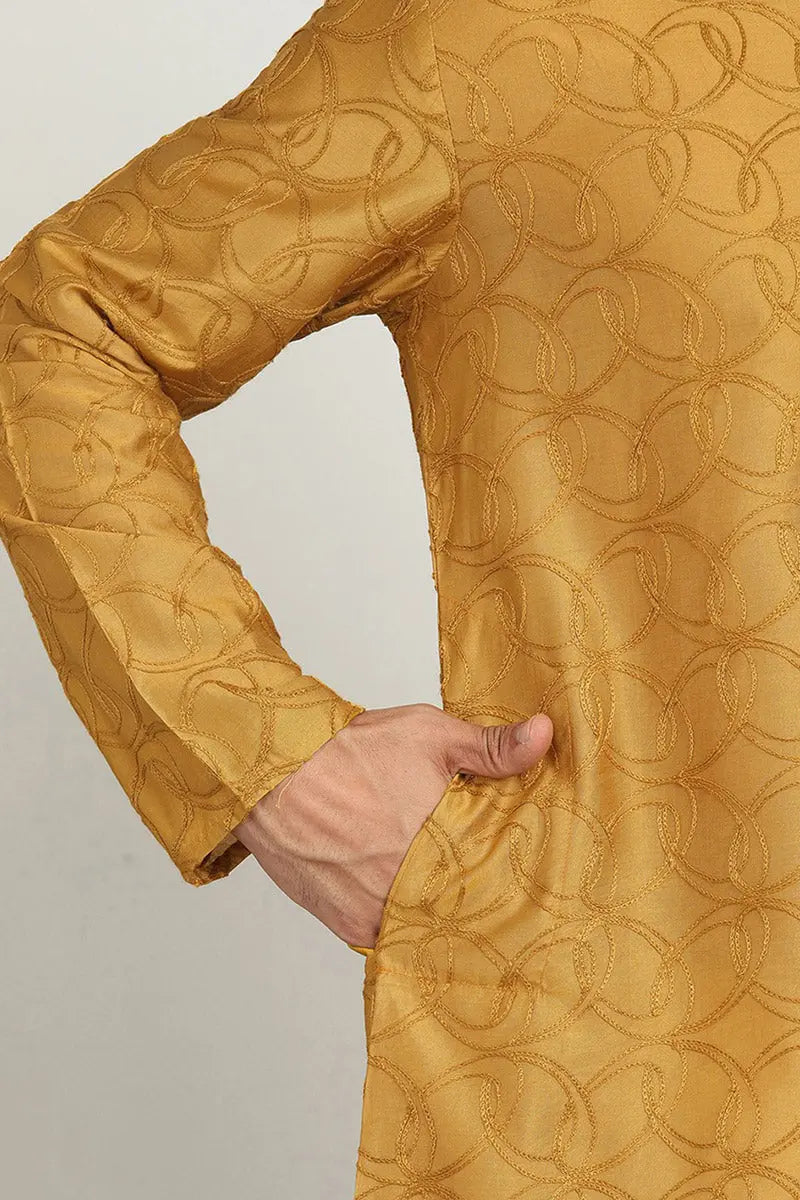 Mustard Jacquard Kurta for Men – Festive & Formal Wear KSF