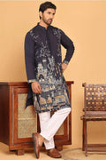 Navy Blue Cotton Silk Embroidered Kurta Pajama Set - Traditional Wear VA