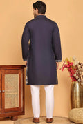 Navy Blue Cotton Silk Embroidered Kurta Pajama Set - Traditional Wear VA
