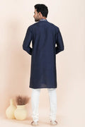 Navy Blue & White Cotton Jacquard Printed Kurta Pajama Set - Traditional Wear RTI