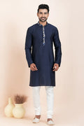 Navy Blue & White Viscose Printed Kurta Pajama Set - Traditional Wear RTI