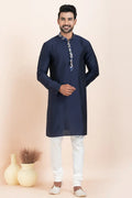 Navy Blue & White Viscose Printed Kurta Pajama Set - Traditional Wear RTI