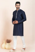 Navy Blue & White Viscose Printed Kurta Pajama Set - Traditional Wear RTI