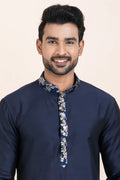 Navy Blue & White Viscose Printed Kurta Pajama Set - Traditional Wear RTI
