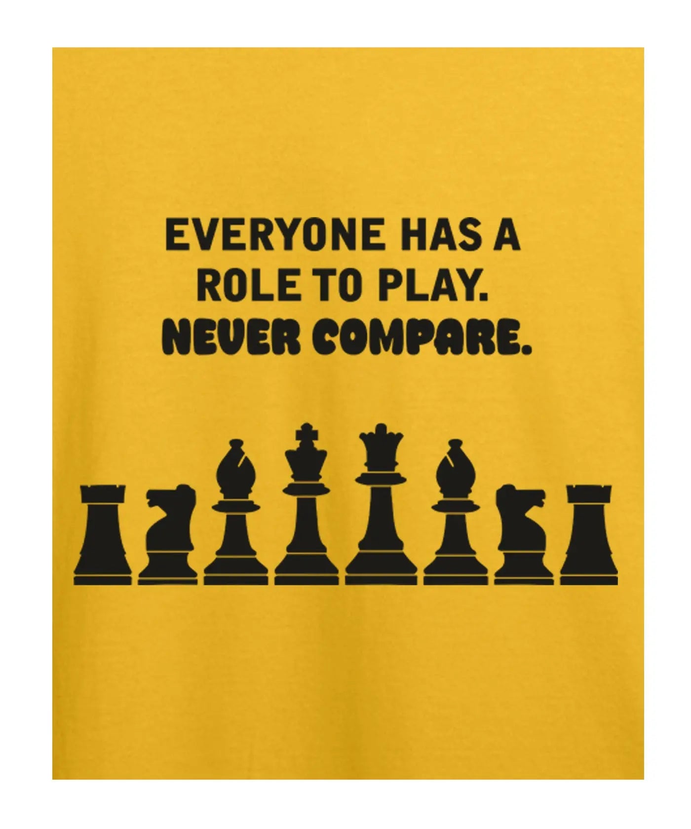 "Never Compare" Printed T-Shirt – Premium Round Neck - Black and Sunflower Yellow - 100% Cotton Offbeat