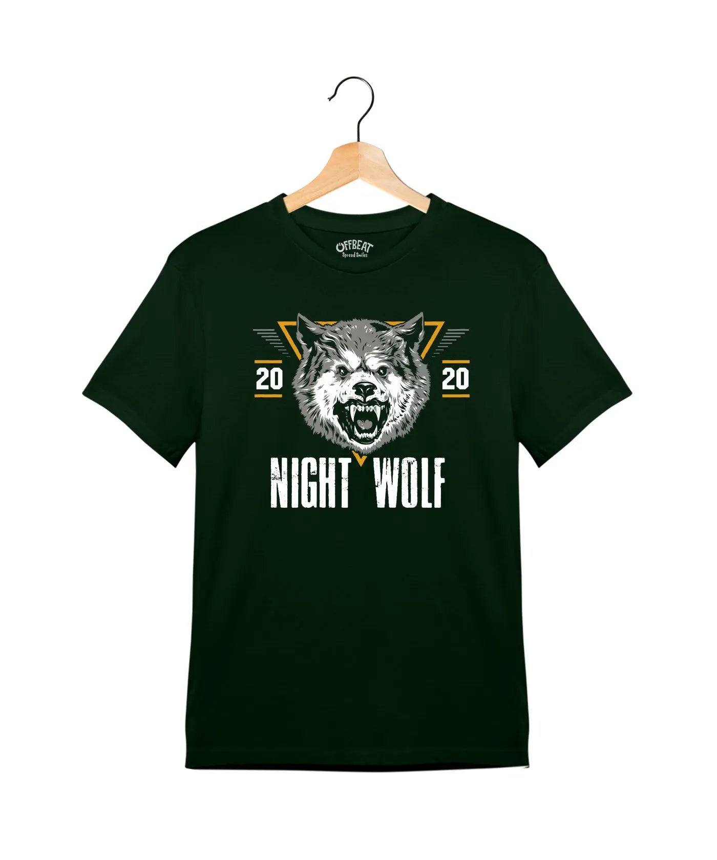 "Night Wolf" - Juniors Unisex T-Shirt – Premium Round Neck -Bottle Green - 100% Cotton Offbeat